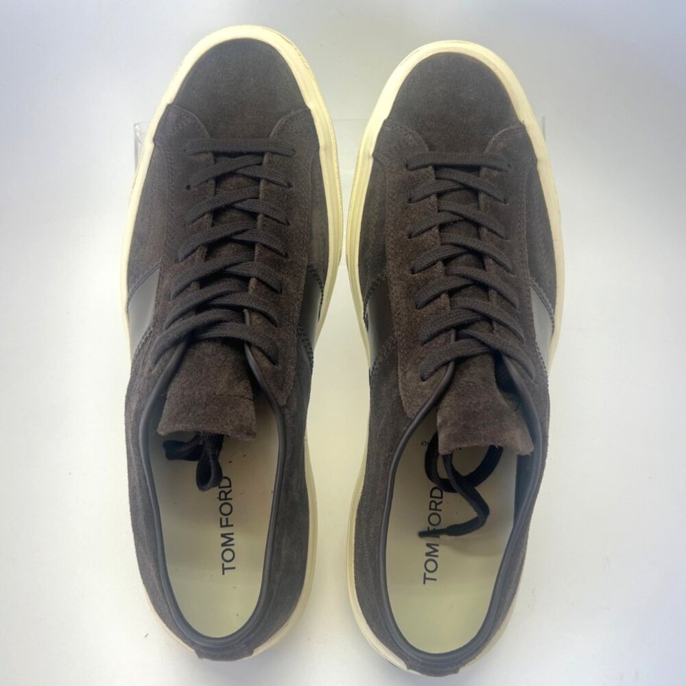 Tom Ford Cambridge Low Top Men Sneakers Suede Mocha Cream Shoes Size 10
